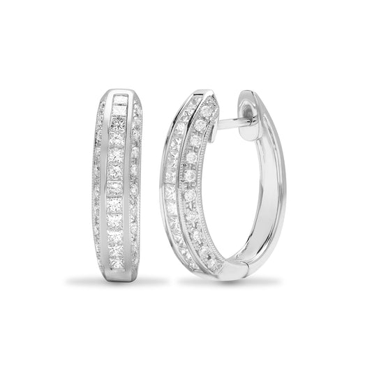 18ct White Gold  0.85ct Diamond Eternity Oval Huggie Hoop Earrings - 18E047