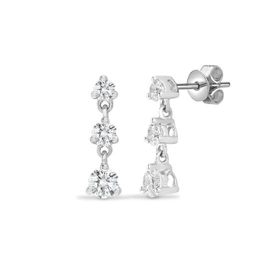 18ct White Gold  0.5ct Diamond Flexible Trilogy Drop Earrings - 18E109