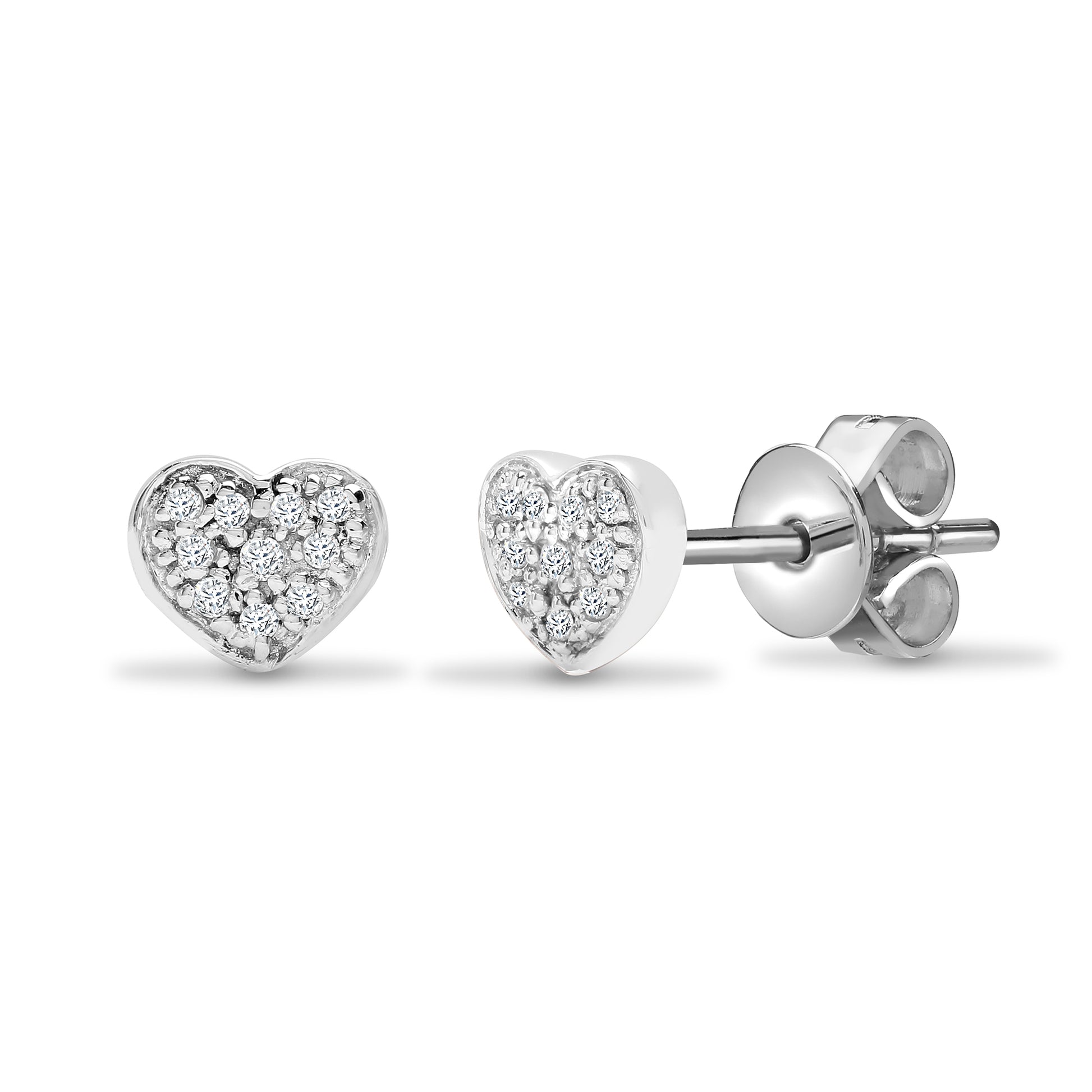 18ct White Gold  0.1ct Diamond Love Heart Stud Earrings - 18E110