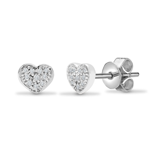 18ct White Gold  0.1ct Diamond Love Heart Stud Earrings - 18E110