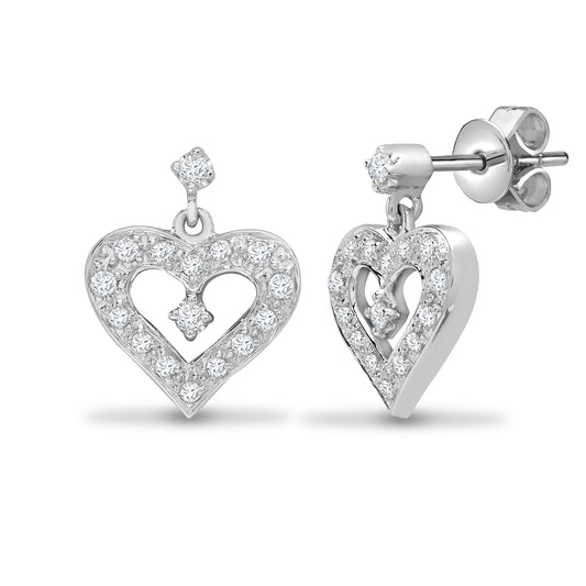 18ct White Gold  0.21ct Diamond Love Heart Stud Earrings - 18E113