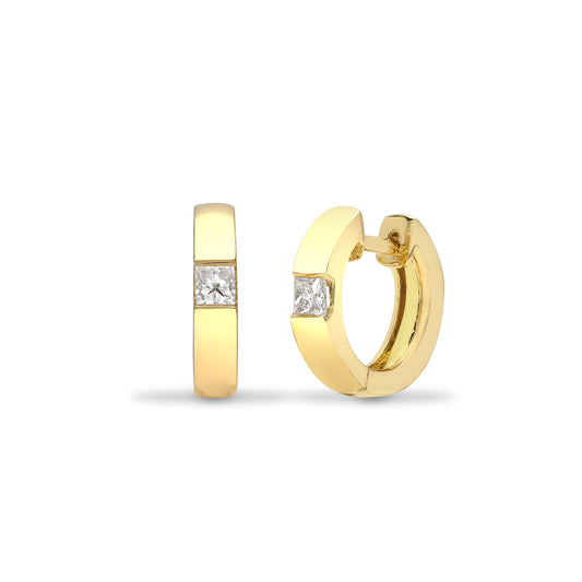 18ct Gold  0.18ct Diamond Solitaire Huggie Hoop Earrings 12mm - 18E144