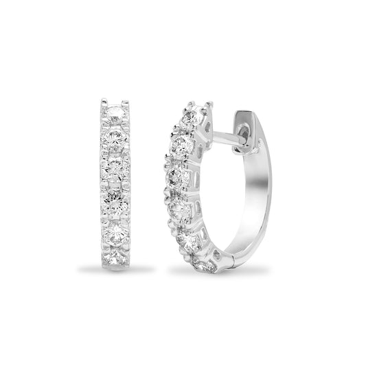 18ct White Gold  Diamond Eternity Huggie Hoop Earrings 13mm - 18E171