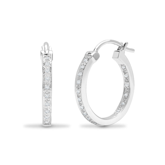 18ct White Gold  0.21ct Diamond Eternity Hoop Earrings 17mm - 18E173