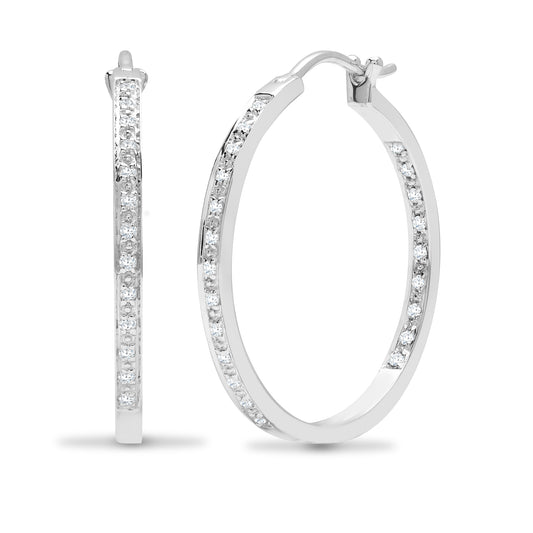 18ct White Gold  0.27ct Diamond Eternity Hoop Earrings 25mm - 18E174