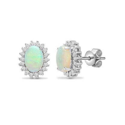 18ct White Gold  0.3ct Diamond Opal Royal Cluster Stud Earrings - 18E185