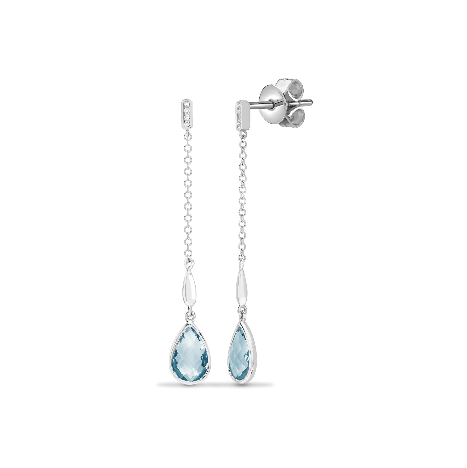 18ct White Gold  Diamond Blue Topaz Lively Tear Drop Earrings - 18E252