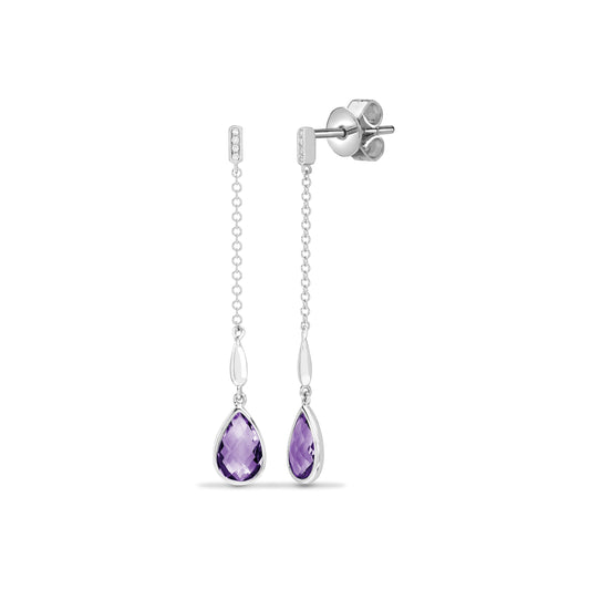 18ct White Gold  Diamond Amethyst Lively Tear Drop Earrings - 18E253