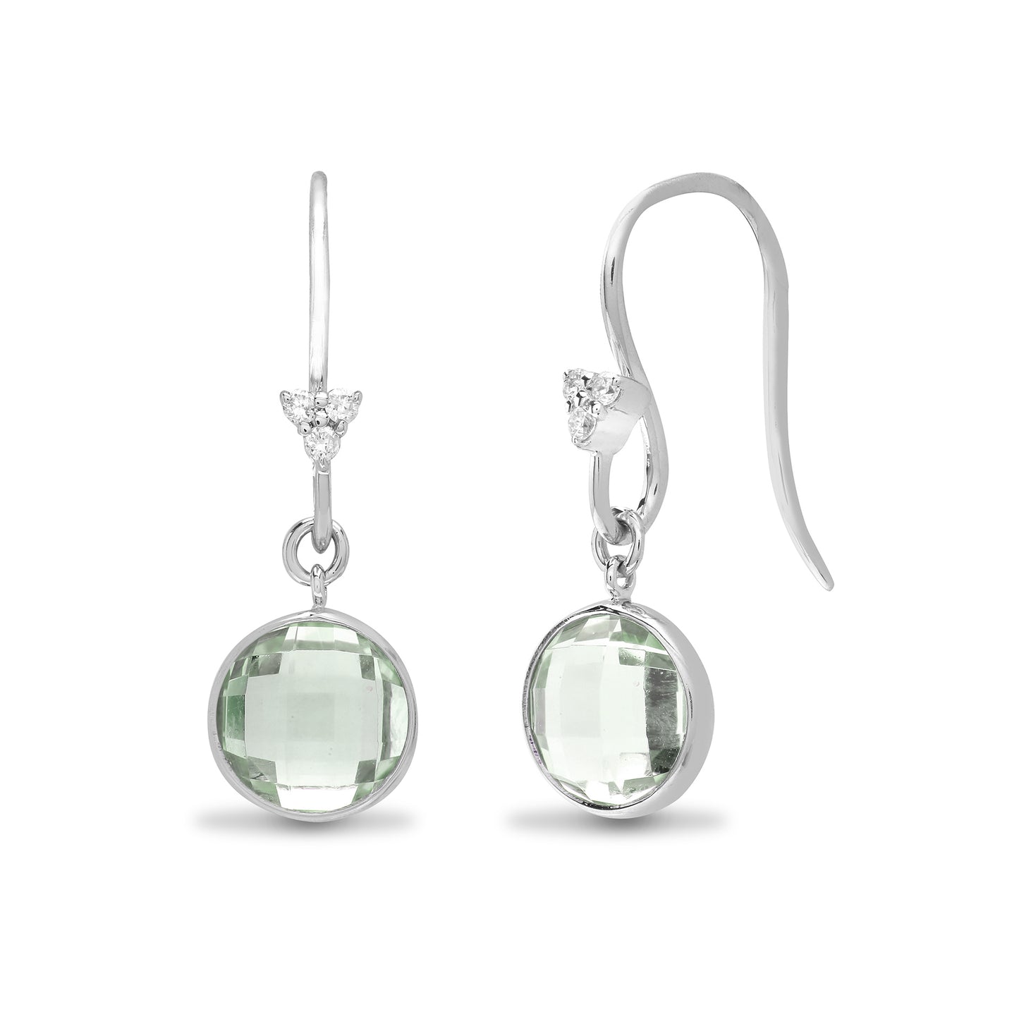 18ct White Gold  Diamond Green Amethyst Bubbly Tear Drop Earrings - 18E255