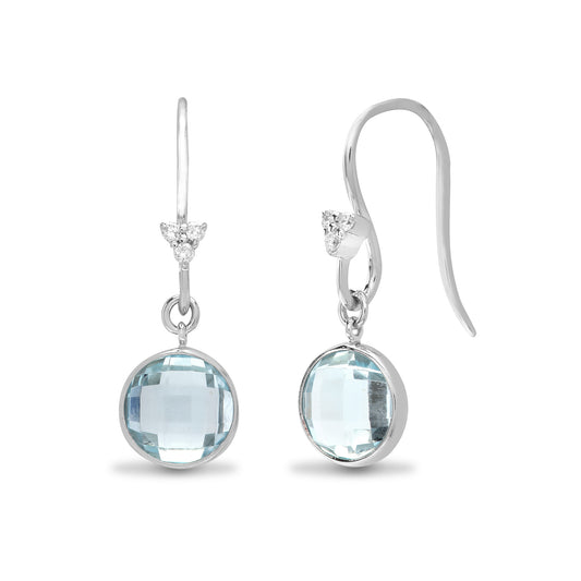 18ct White Gold  Diamond Blue Topaz Bubbly Tear Drop Earrings - 18E256