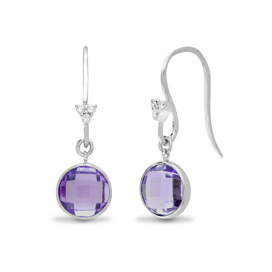 18ct White Gold  Diamond Amethyst Bubbly Tear Drop Earrings - 18E257