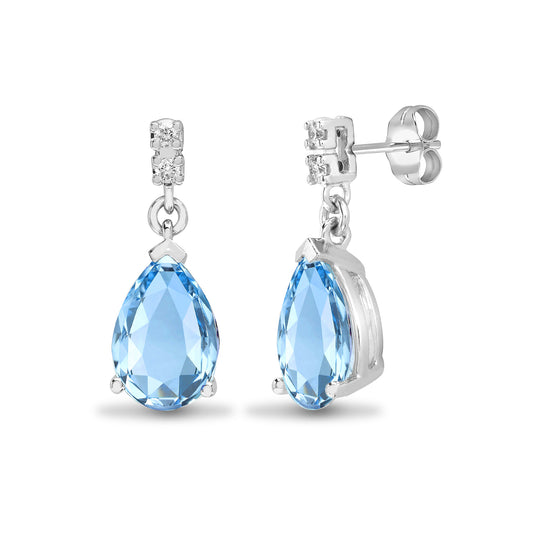 18ct White Gold  Diamond 3ct Blue Topaz Tears of Joy Drop Earrings - 18E267