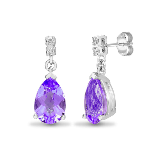 18ct White Gold  Diamond Amethyst Tears of Joy Drop Earrings - 18E268