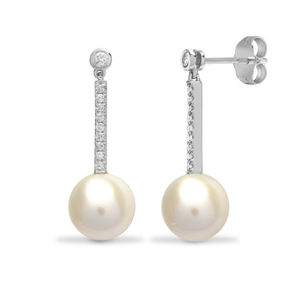 18ct White Gold  0.15ct Diamond and Pearl Full Moon Drop Earrings - 18E280