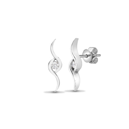 18ct White Gold  0.12ct Diamond Solitaire Twist Drop Earrings - 18E295