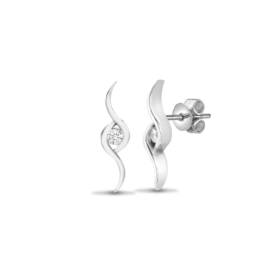 18ct White Gold  0.12ct Diamond Solitaire Twist Drop Earrings - 18E295