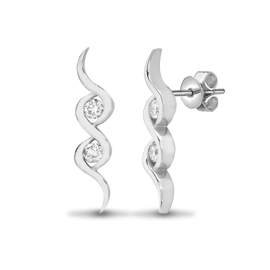 18ct White Gold  0.25ct Diamond Duology Twist Drop Earrings - 18E296
