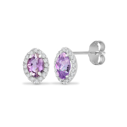 18ct White Gold  Diamond Amethyst Tears Of Joy Halo Stud Earrings - 18E302