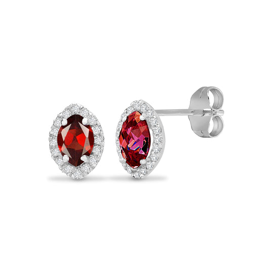 18ct White Gold  Diamond Garnet Tears Of Joy Halo Stud Earrings - 18E306