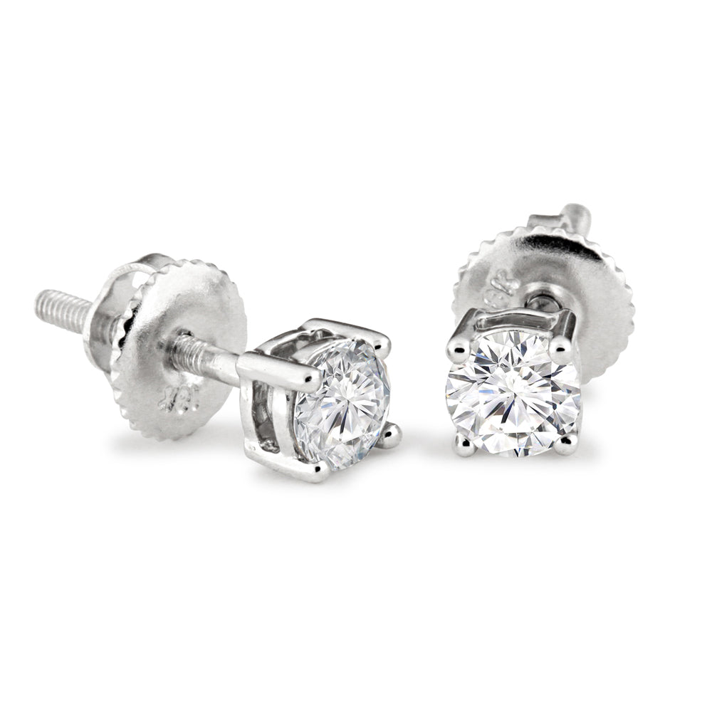 18ct White Gold  Diamond Screw Back Solitaire Stud Earrings 30pts - 18E370-030