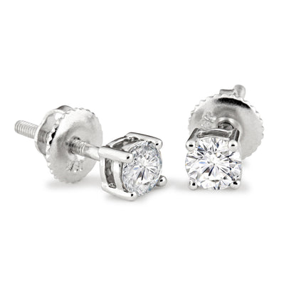 18ct White Gold  Diamond Screw Back Solitaire Stud Earrings 30pts - 18E370-030