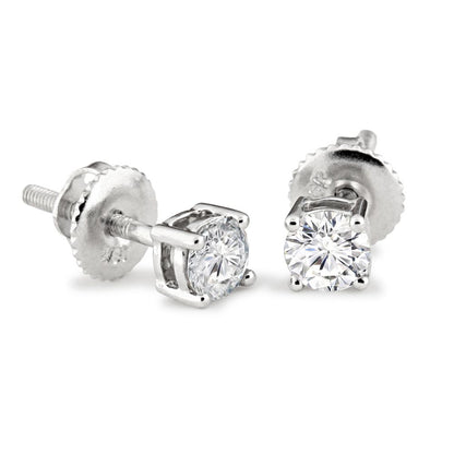 18ct White Gold  Diamond Screw Back Solitaire Stud Earrings 20pts - 18E370