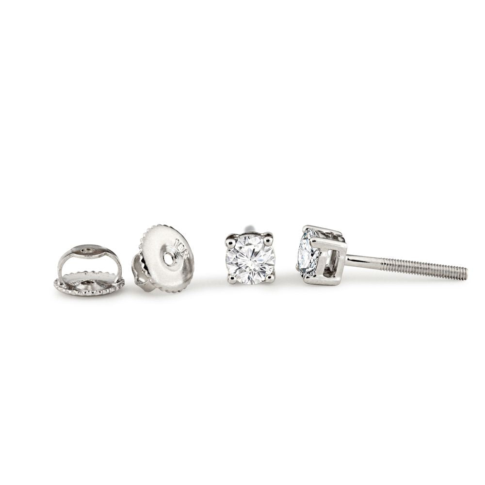 18ct White Gold  Diamond Screw Back Solitaire Stud Earrings 30pts - 18E370-030