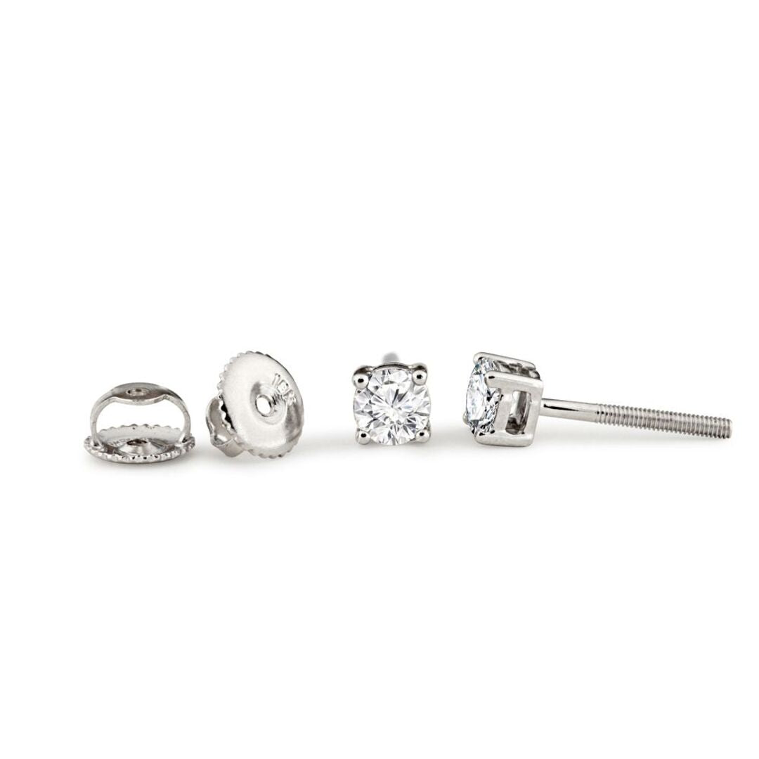 18ct White Gold  Diamond Screw Back Solitaire Stud Earrings 30pts - 18E370-030