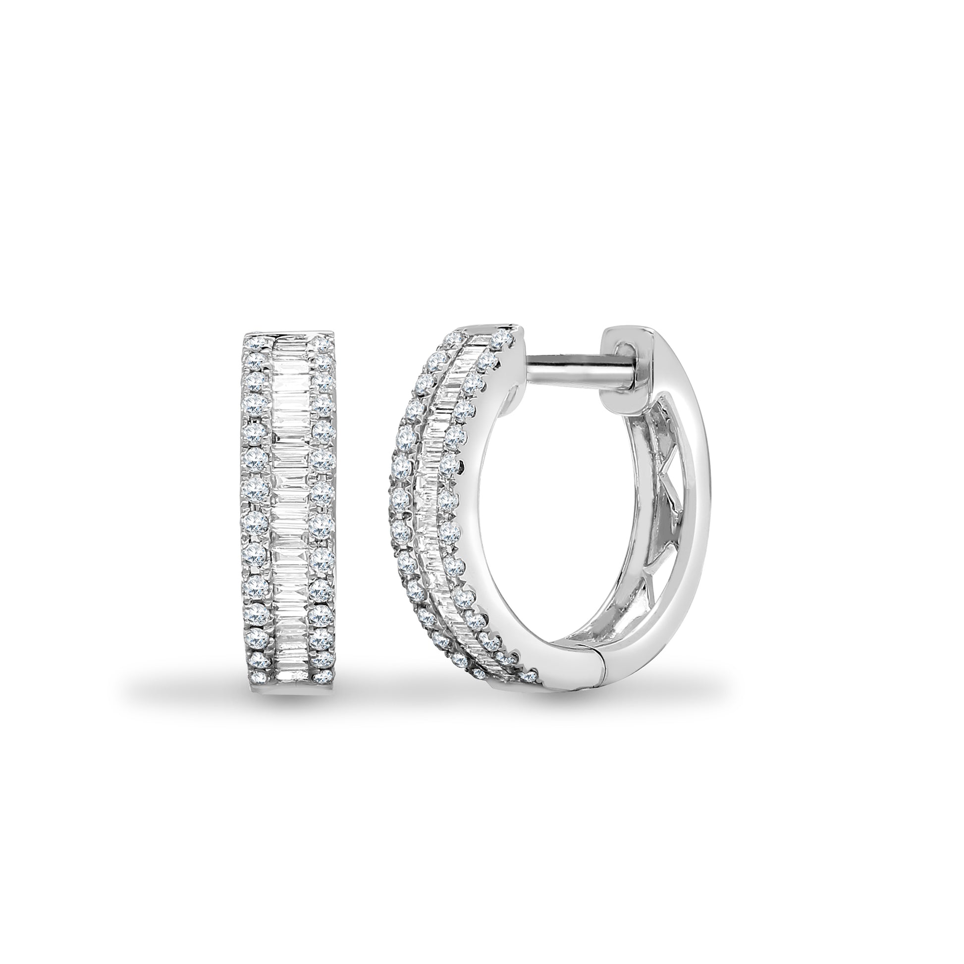 18ct White Gold  0.4ct Diamond Eternity Huggie Hoop Earrings 13mm - 18E380