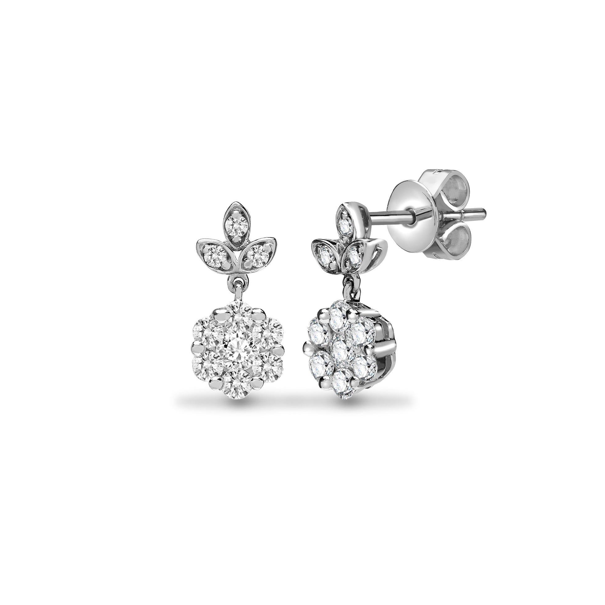 18ct White Gold  0.65ct Diamond Fleur de Lis Cluster Drop Earrings - 18E385