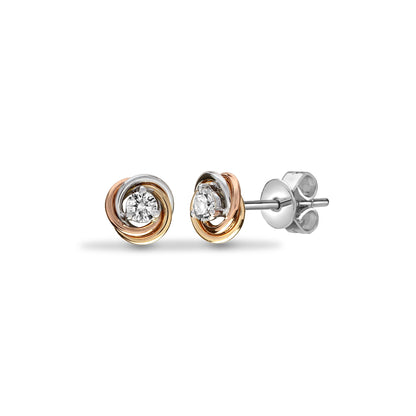 18ct 3 Colour Gold  Diamond Twist Knot Solitaire Stud Earrings - 18E387