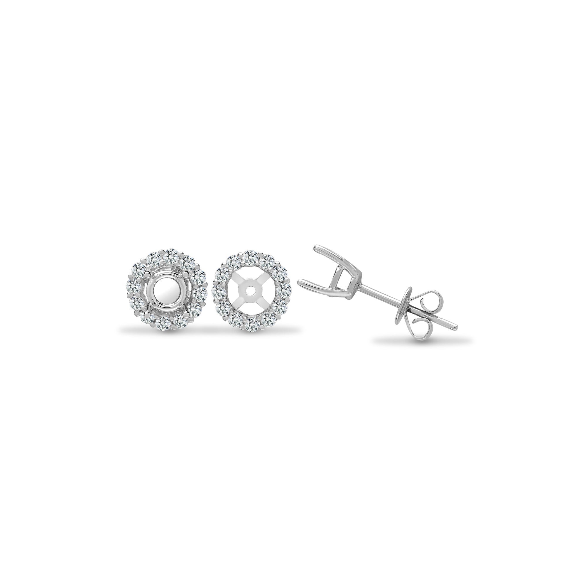 18ct White Gold  0.57ct Diamond Semi-set Halo Mount Stud Earrings - 18E391-050