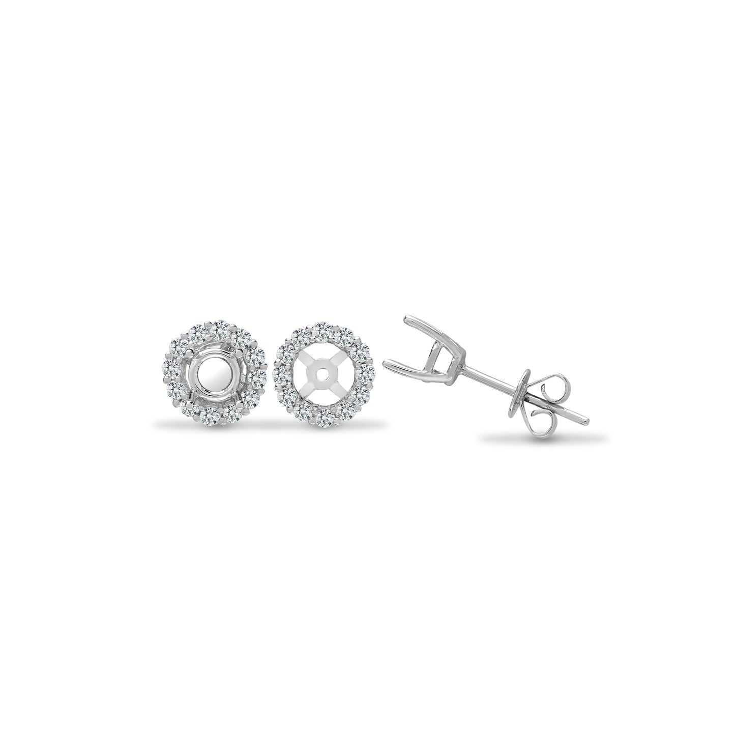 18ct White Gold  0.57ct Diamond Semi-set Halo Mount Stud Earrings - 18E391-100