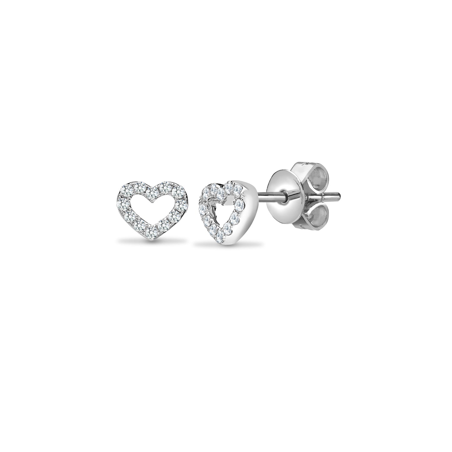 18ct White Gold  0.14ct Diamond Love Heart Outline Stud Earrings - 18E395