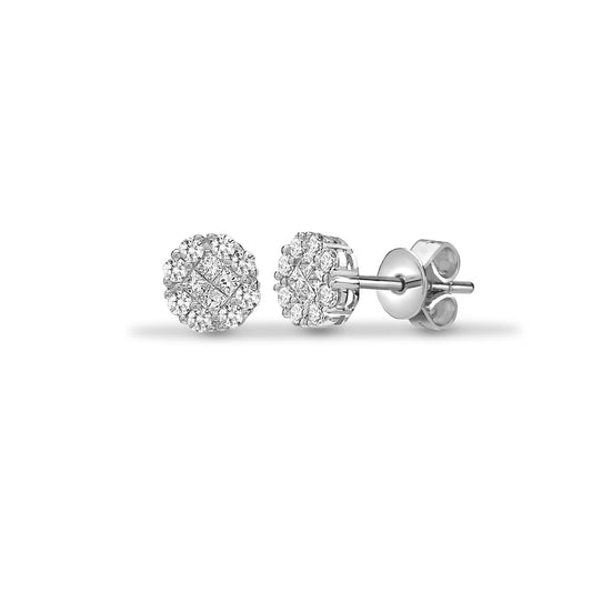 18ct White Gold  1ct Diamond Solitaire-style Cluster Stud Earrings - 18E408-100