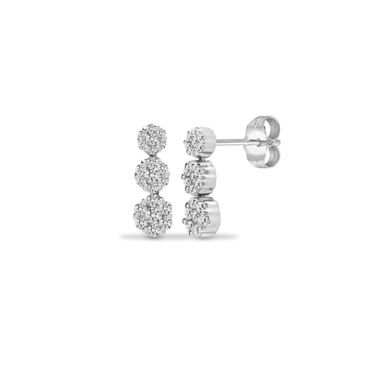 18ct White Gold  0.5ct Diamond Trilogy Cluster Drop Earrings - 18E422-050