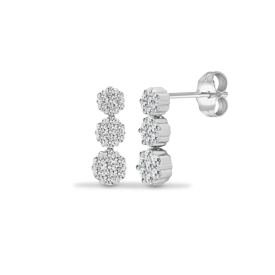18ct White Gold  1ct Diamond Trilogy Cluster Drop Earrings - 18E422-100