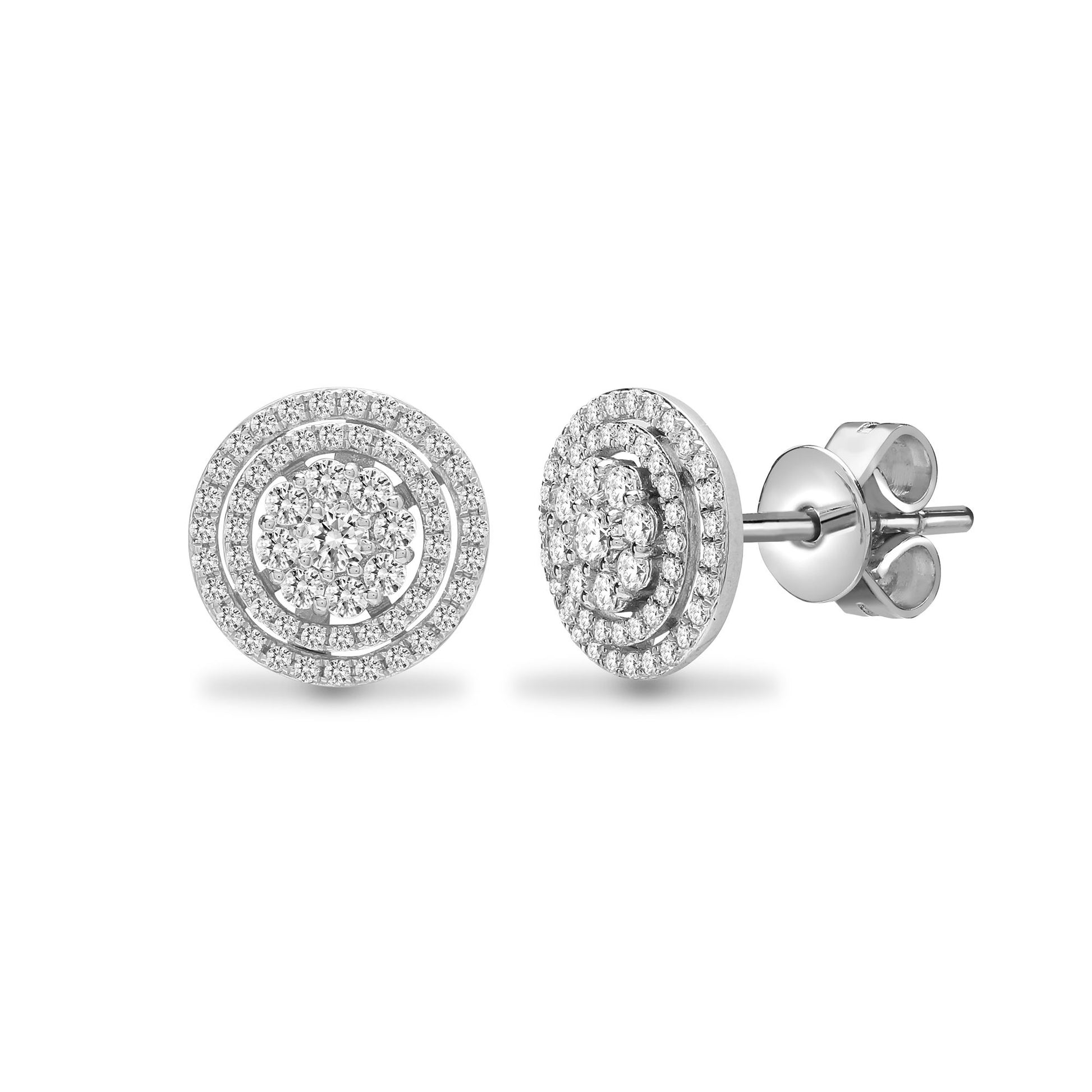 18ct White Gold  Diamond Double Halo Cluster Stud Earrings 11mm - 18E426