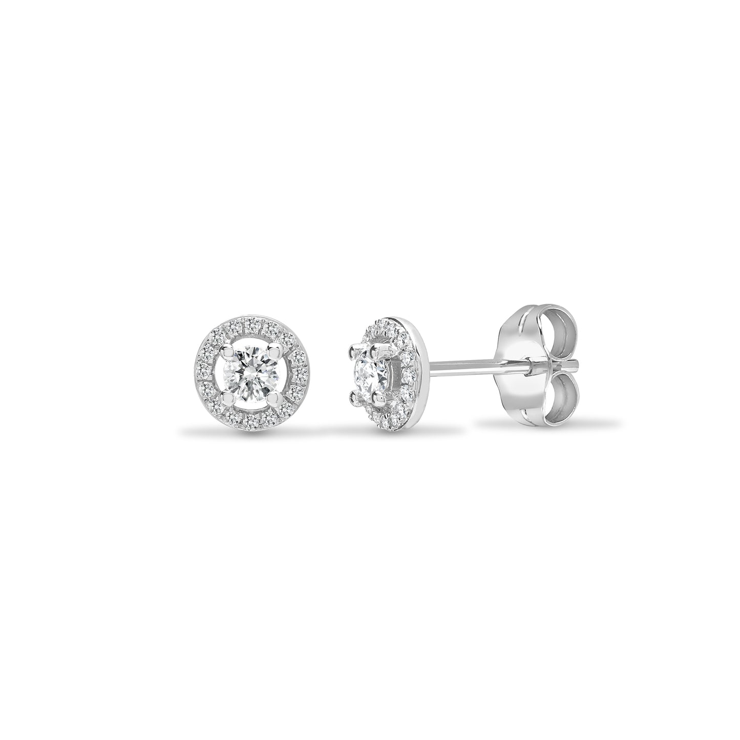 18ct White Gold  0.4ct Diamond Halo Cluster Stud Earrings 7mm - 18E428