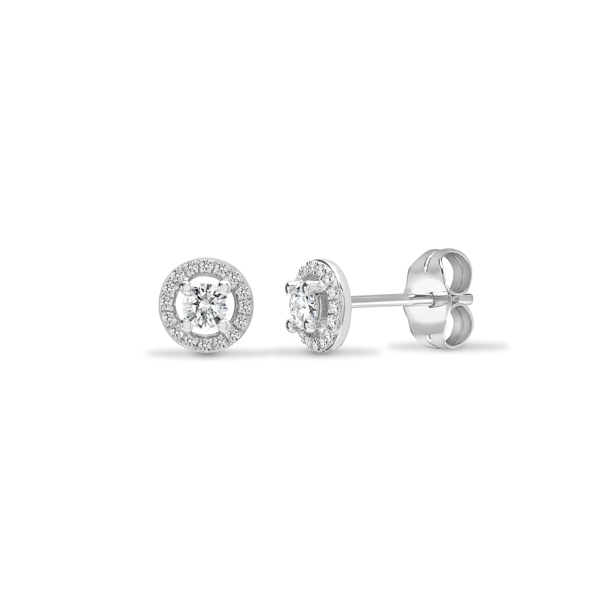 18ct White Gold  0.4ct Diamond Halo Cluster Stud Earrings 7mm - 18E428