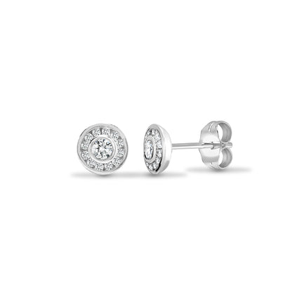 18ct White Gold  0.35ct Diamond Halo Cluster Stud Earrings 7mm - 18E429