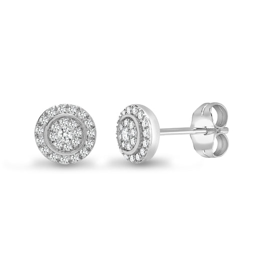 18ct White Gold  0.33ct Diamond Halo Cluster Stud Earrings 7mm - 18E430