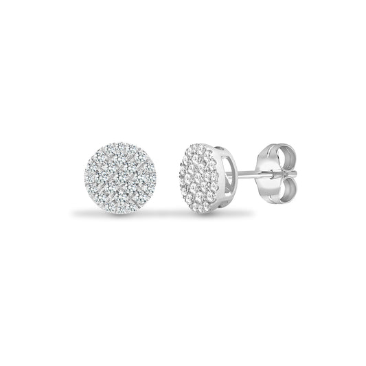 18ct White Gold  0.5ct Diamond Disc Cluster Stud Earrings 8mm - 18E431