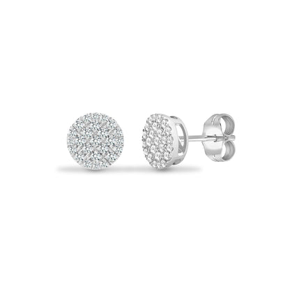 18ct White Gold  0.5ct Diamond Disc Cluster Stud Earrings 8mm - 18E431