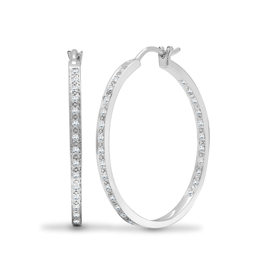 18ct White Gold  0.31ct Diamond Eternity Huggie Hoop Earrings 28mm - 18E441