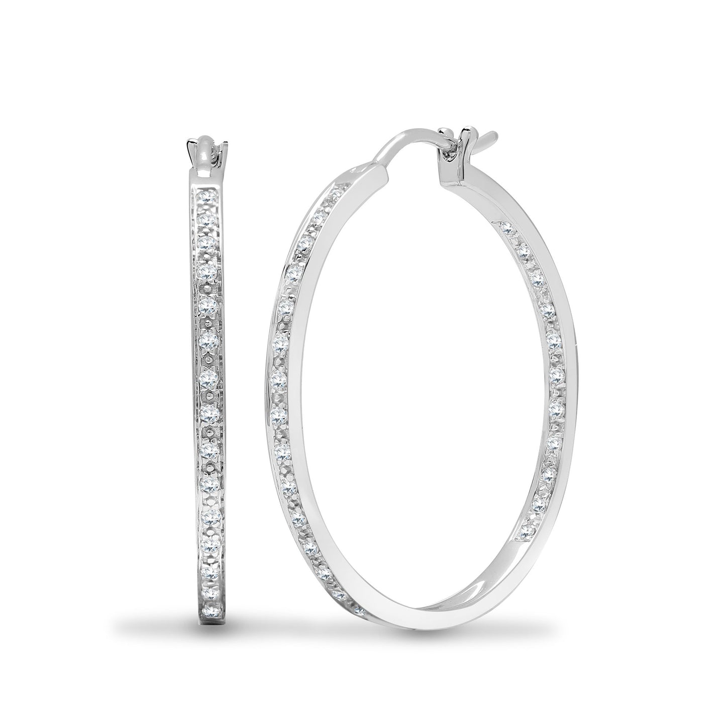 18ct White Gold  0.31ct Diamond Eternity Huggie Hoop Earrings 28mm - 18E441