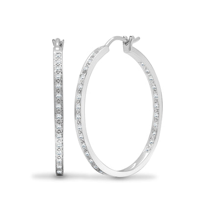 18ct White Gold  0.31ct Diamond Eternity Huggie Hoop Earrings 28mm - 18E441