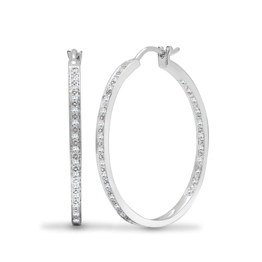 18ct White Gold  0.31ct Diamond Eternity Huggie Hoop Earrings 28mm - 18E441