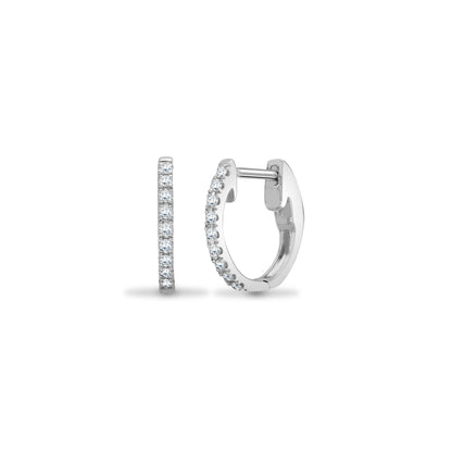 18ct White Gold  0.14ct Diamond Eternity Huggie Hoop Earrings 14mm - 18E442