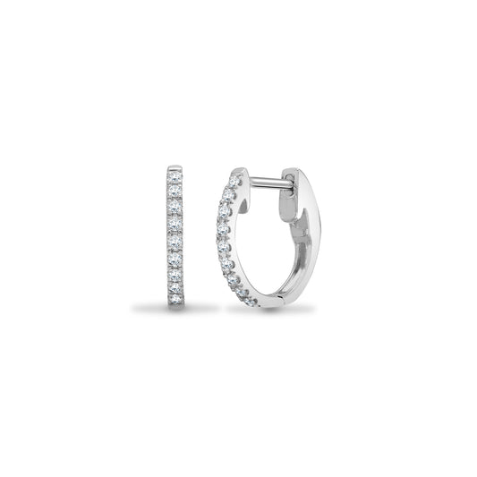 18ct White Gold  0.14ct Diamond Eternity Huggie Hoop Earrings 14mm - 18E442